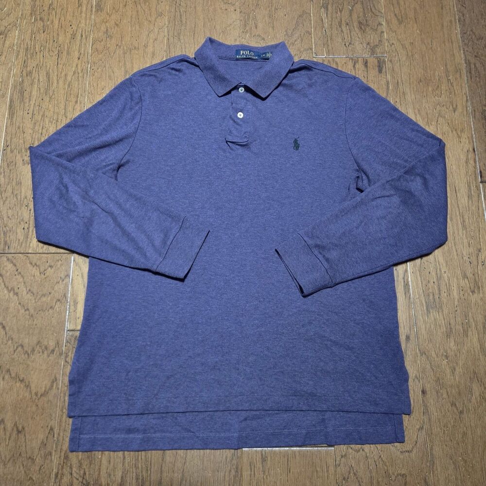 Polo Ralph Lauren Mens Large Purple Long Sleeve Polo Shirt Green Pony Logo